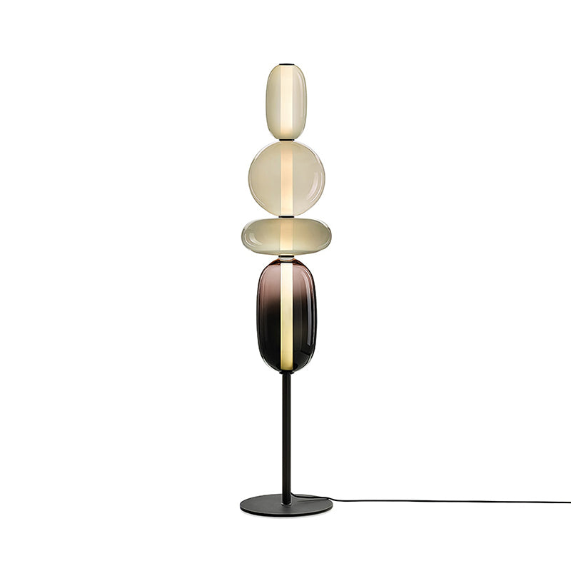 Glass Floor Lamp with Hand-Blown Shade Black Stand Modern Design Living Room Lighting | Sansoti