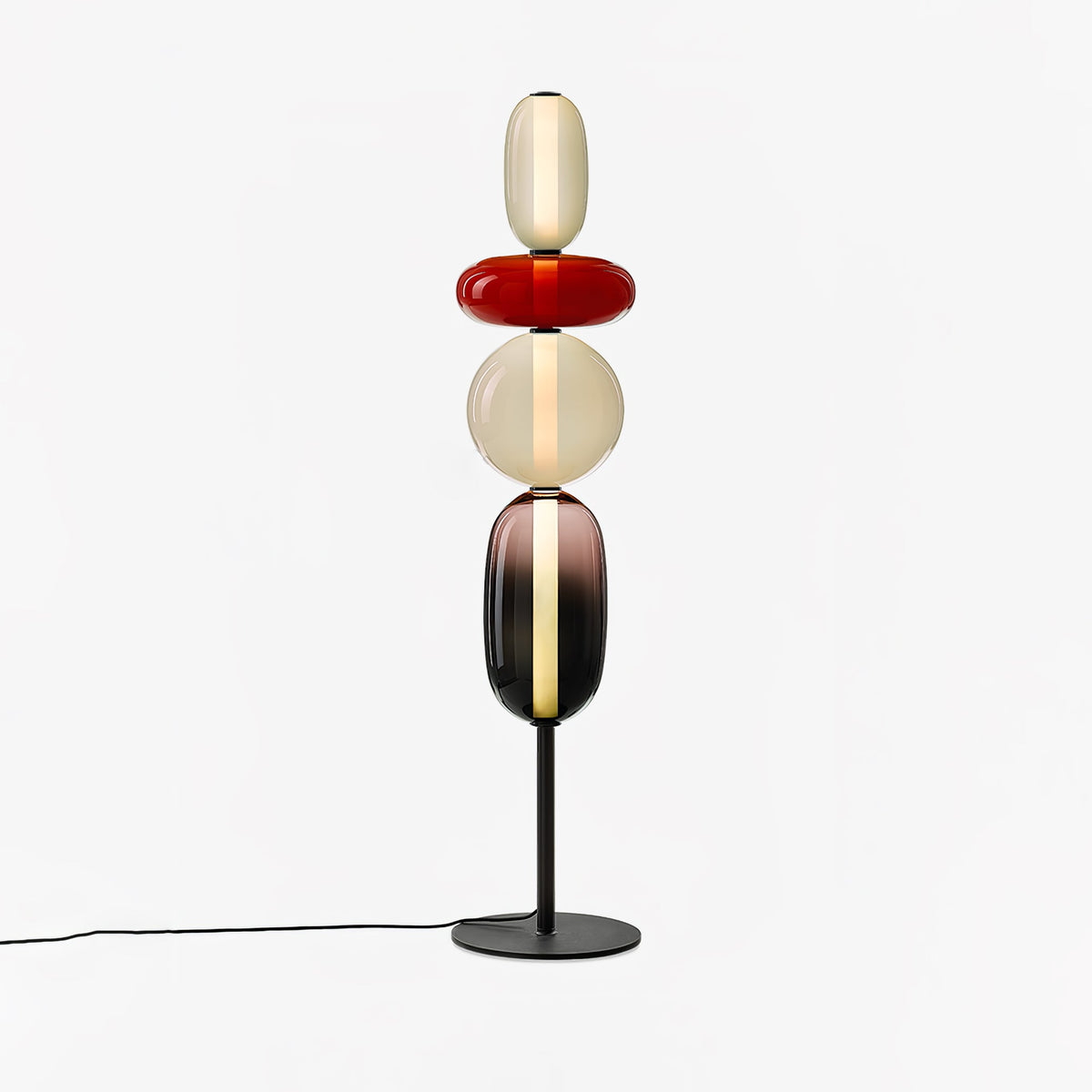 Vloerlamp Glas LED 130 of 160 cm Rood Wit Zwart Woonkamer Design Staande Lamp Lichtobject Interieur | Sansoti