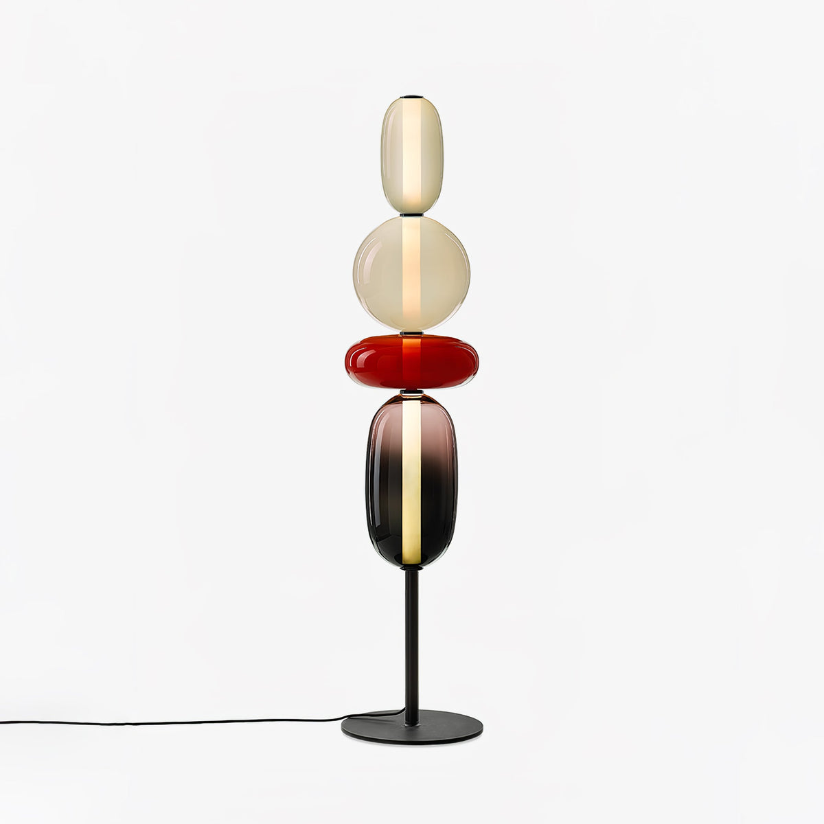 Vloerlamp Glas LED 130 of 160 cm Rood Wit Zwart Woonkamer Design Staande Lamp Lichtobject Interieur | Sansoti