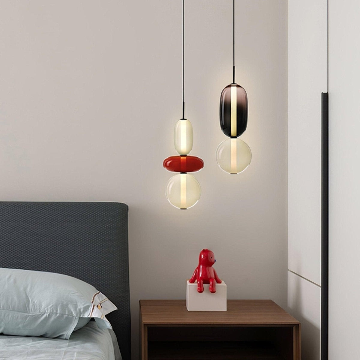 Pendelleuchte mit LED-Glaskugel, dimmbar, mit Fernbedienung, Metall und Acryl, für Esszimmer und Wohnzimmer, modernes stimmungsvolles Design | Sansoti