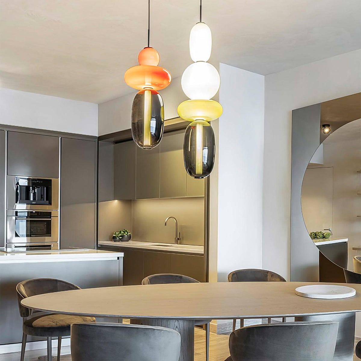 Pendelleuchte mit LED-Glaskugel, dimmbar, mit Fernbedienung, Metall und Acryl, für Esszimmer und Wohnzimmer, modernes stimmungsvolles Design | Sansoti