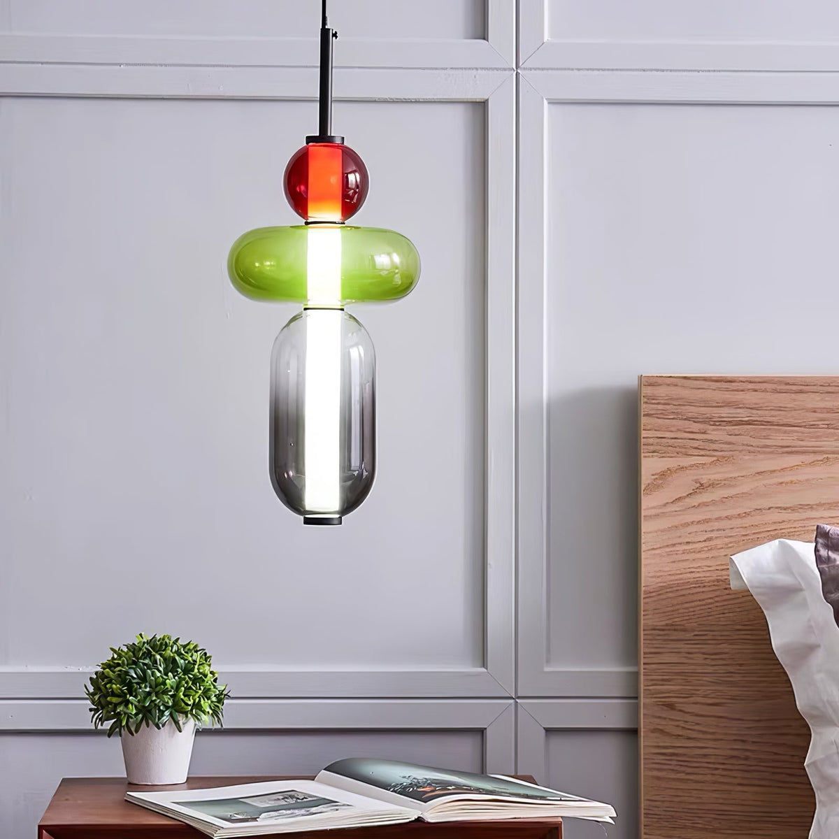 Pendelleuchte mit LED-Glaskugel, dimmbar, mit Fernbedienung, Metall und Acryl, für Esszimmer und Wohnzimmer, modernes stimmungsvolles Design | Sansoti