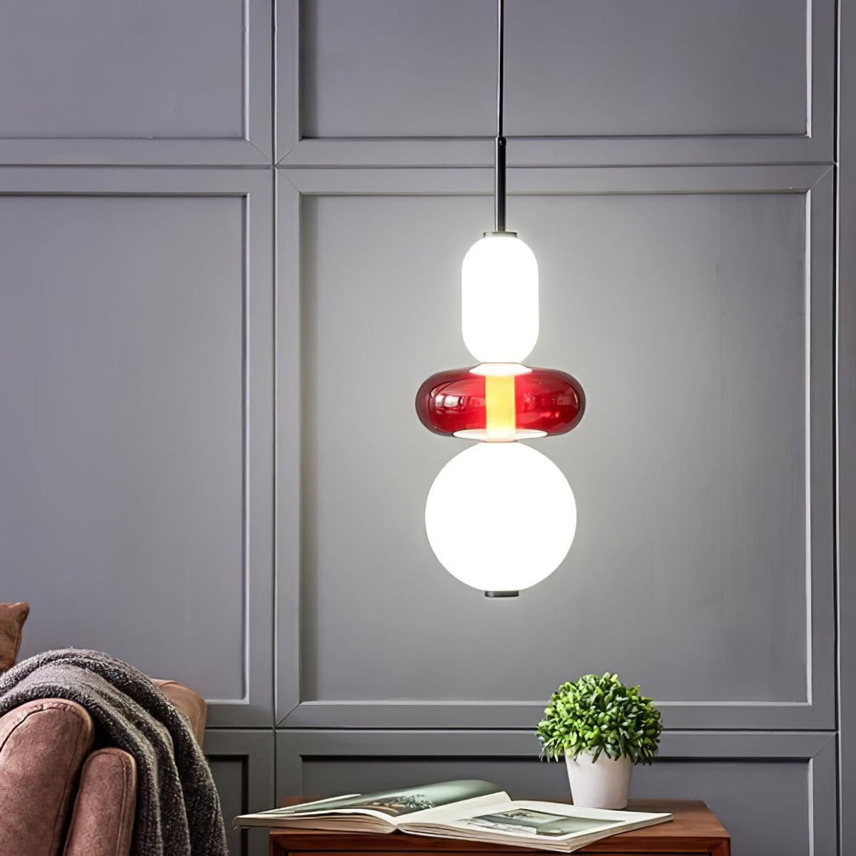 Pendelleuchte mit LED-Glaskugel, dimmbar, mit Fernbedienung, Metall und Acryl, für Esszimmer und Wohnzimmer, modernes stimmungsvolles Design | Sansoti