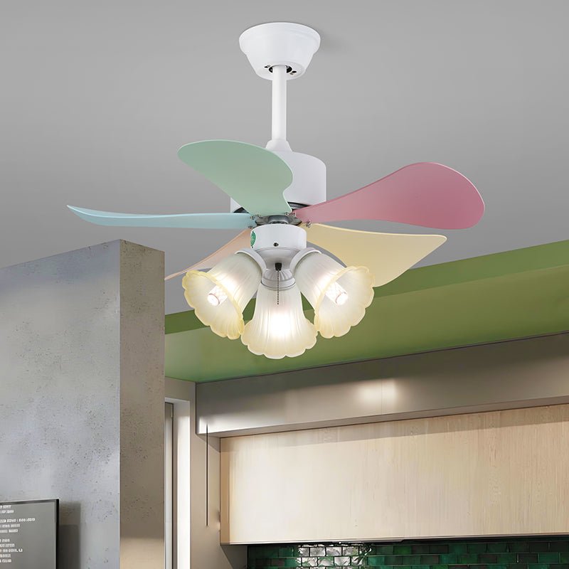 Deckenventilator mit farbigem Glaslicht – Ø76 cm dimmbar – 6 Geschwindigkeiten inkl. Fernbedienung – leiser Motor – modernes Design für Wohnzimmer und Schlafzimmer | Sansoti