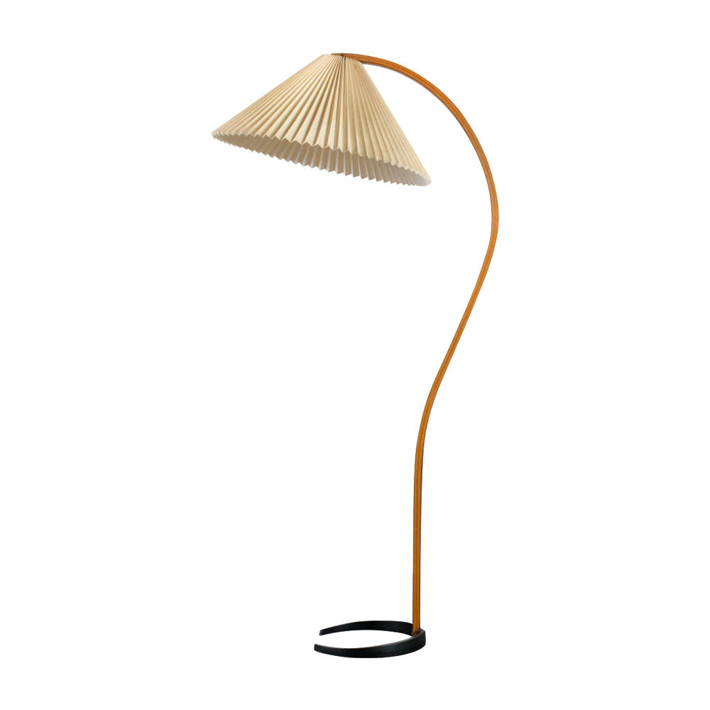 Bogen Stehlampe Buchenholz Leinen Schirm Retro Wohnzimmer | Sansoti