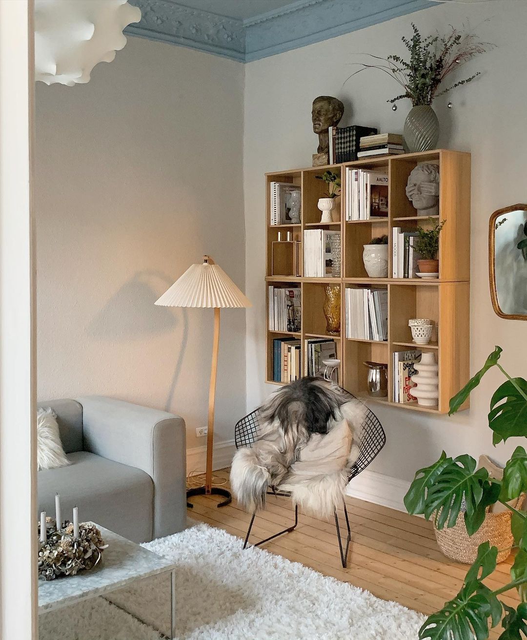 Bogen Stehlampe Buchenholz Leinen Schirm Retro Wohnzimmer | Sansoti