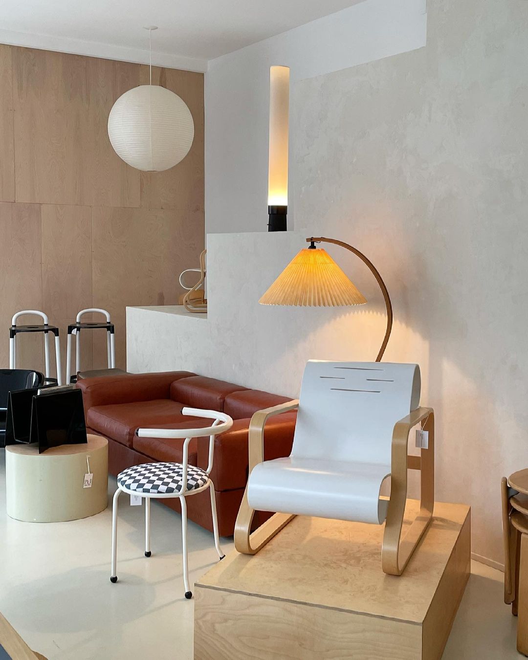 Bogen Stehlampe Buchenholz Leinen Schirm Retro Wohnzimmer | Sansoti
