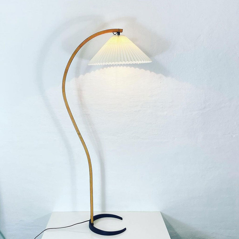 Bogen Stehlampe Buchenholz Leinen Schirm Retro Wohnzimmer | Sansoti