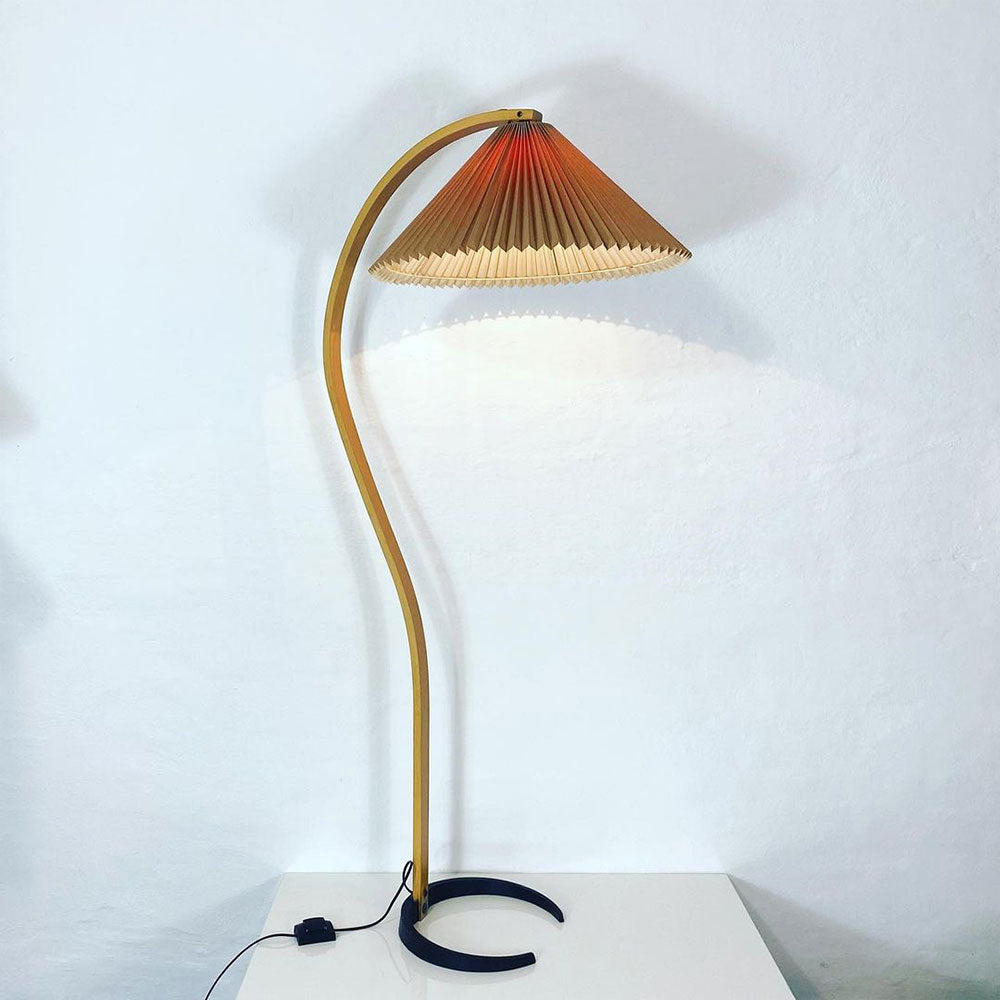 Bogen Stehlampe Buchenholz Leinen Schirm Retro Wohnzimmer | Sansoti