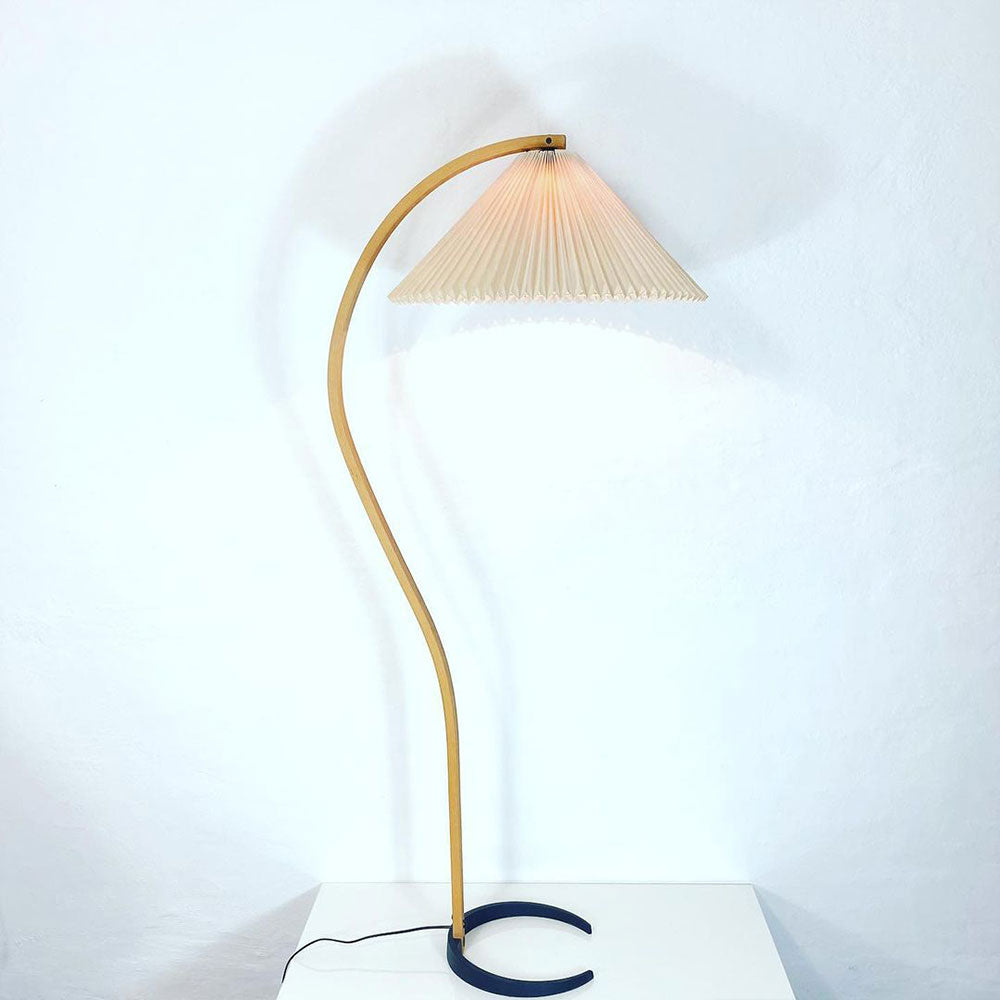 Bogen Stehlampe Buchenholz Leinen Schirm Retro Wohnzimmer | Sansoti