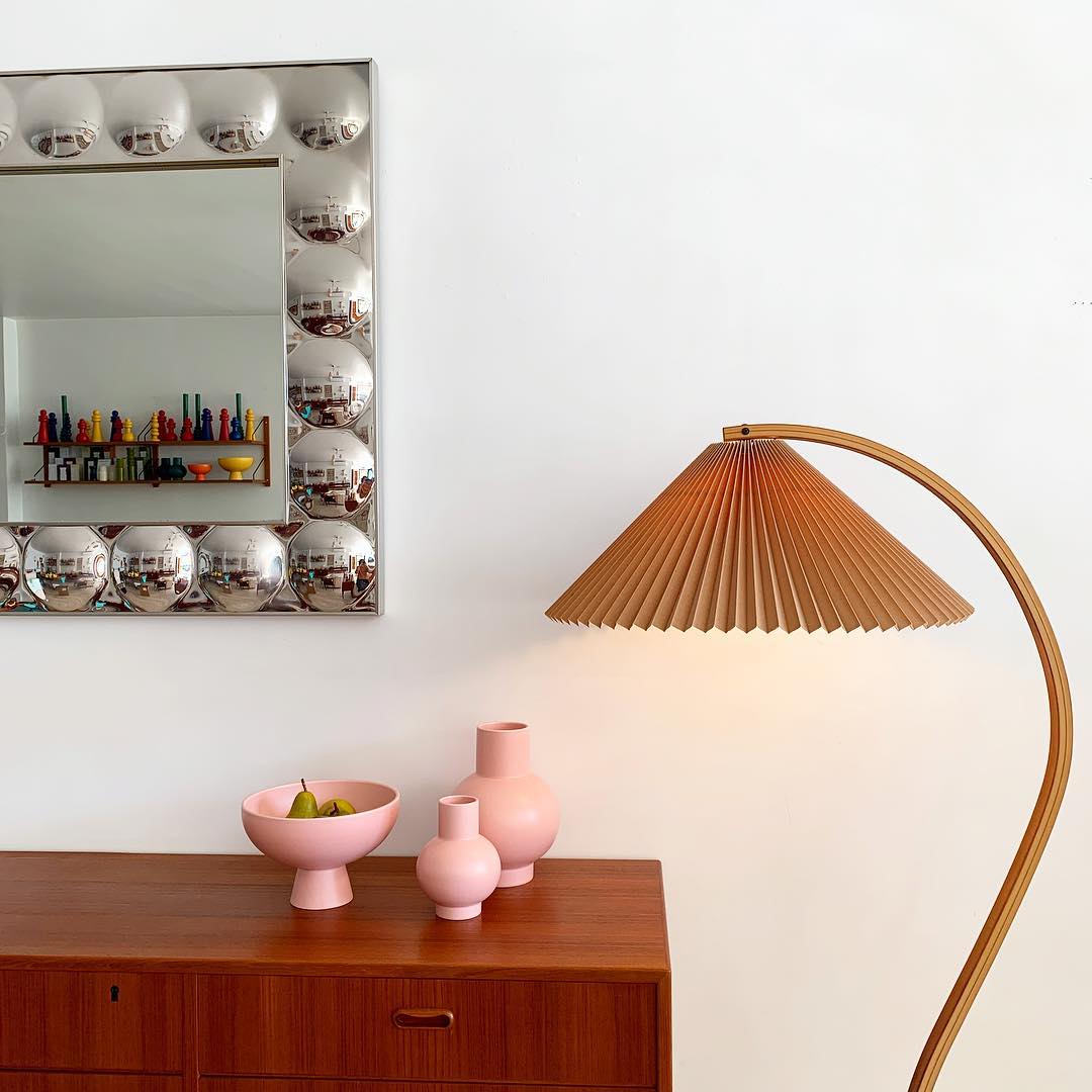 Bogen Stehlampe Buchenholz Leinen Schirm Retro Wohnzimmer | Sansoti
