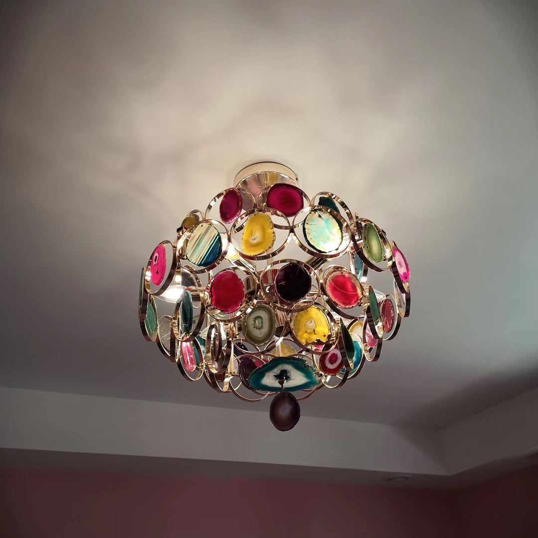 Lustre en agate – Suspension en pierre naturelle avec montage doré – Véritable agate brésilienne éclairée | Sansoti
