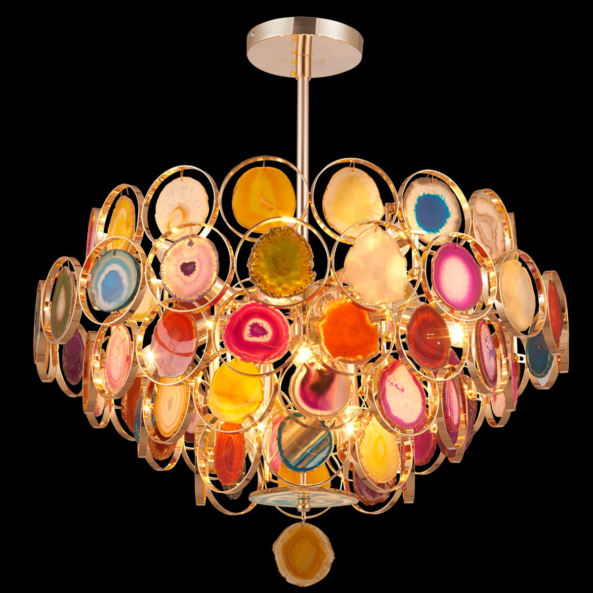 Lustre en agate – Suspension en pierre naturelle avec montage doré – Véritable agate brésilienne éclairée | Sansoti