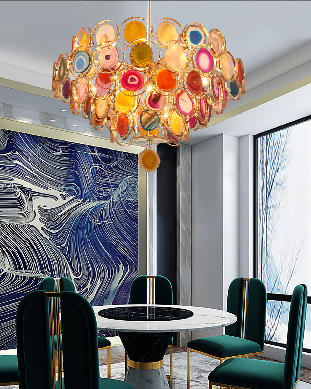 Lustre en agate – Suspension en pierre naturelle avec montage doré – Véritable agate brésilienne éclairée | Sansoti