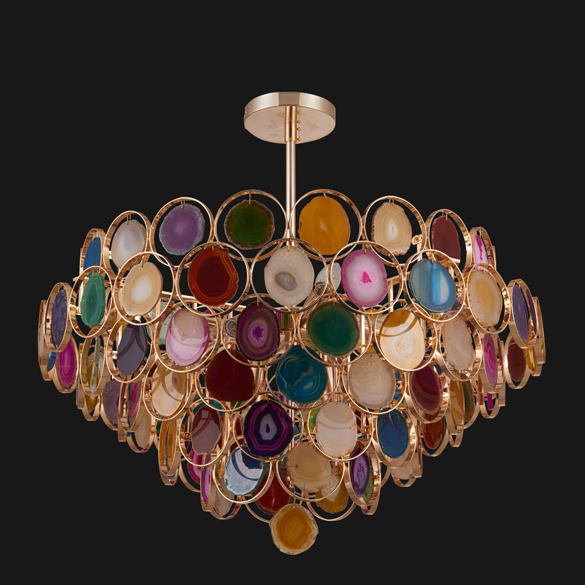 Lustre en agate – Suspension en pierre naturelle avec montage doré – Véritable agate brésilienne éclairée | Sansoti