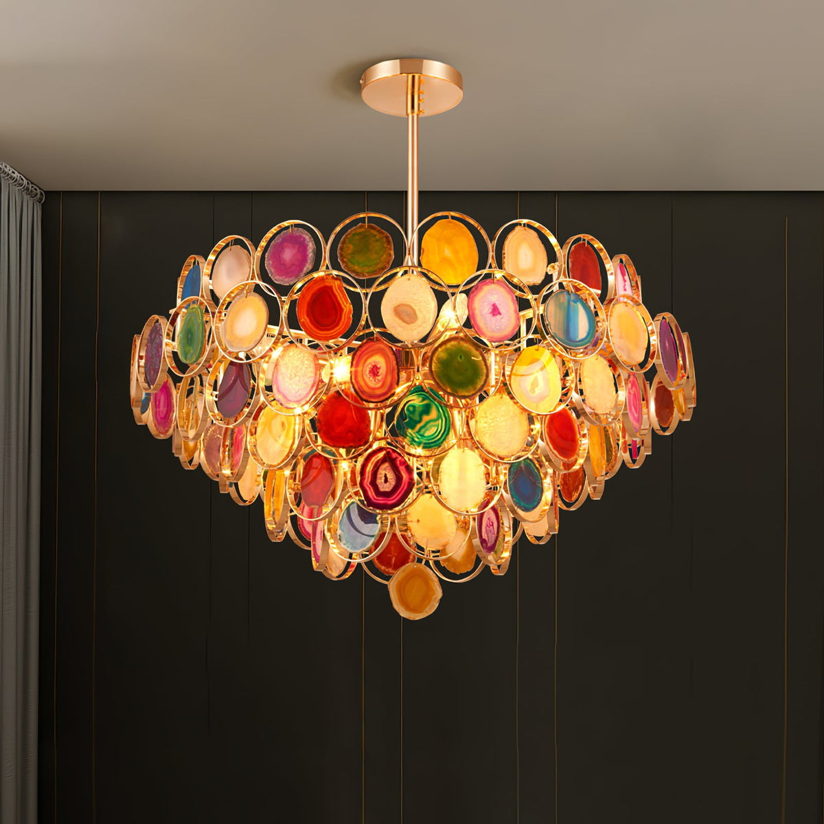 Lustre en agate – Suspension en pierre naturelle avec montage doré – Véritable agate brésilienne éclairée | Sansoti