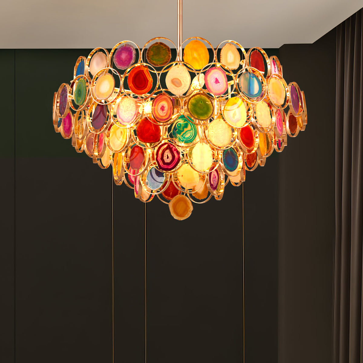 Lustre en agate – Suspension en pierre naturelle avec montage doré – Véritable agate brésilienne éclairée | Sansoti