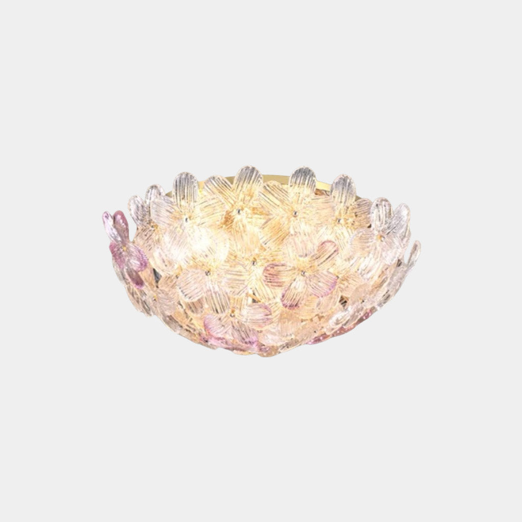 Runde gläserne Blumen-Deckenleuchte mit LED-Beleuchtung für Schlafzimmer und Wohnzimmer, skandinavisches Design, stimmungsvolle Beleuchtung | Sansoti