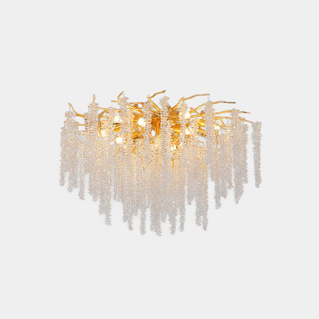 Crystal Chandelier with Willow Branches Design, Ceiling Light, Gold Aluminum, Adjustable LED Light Color, Dining Room | Sansoti