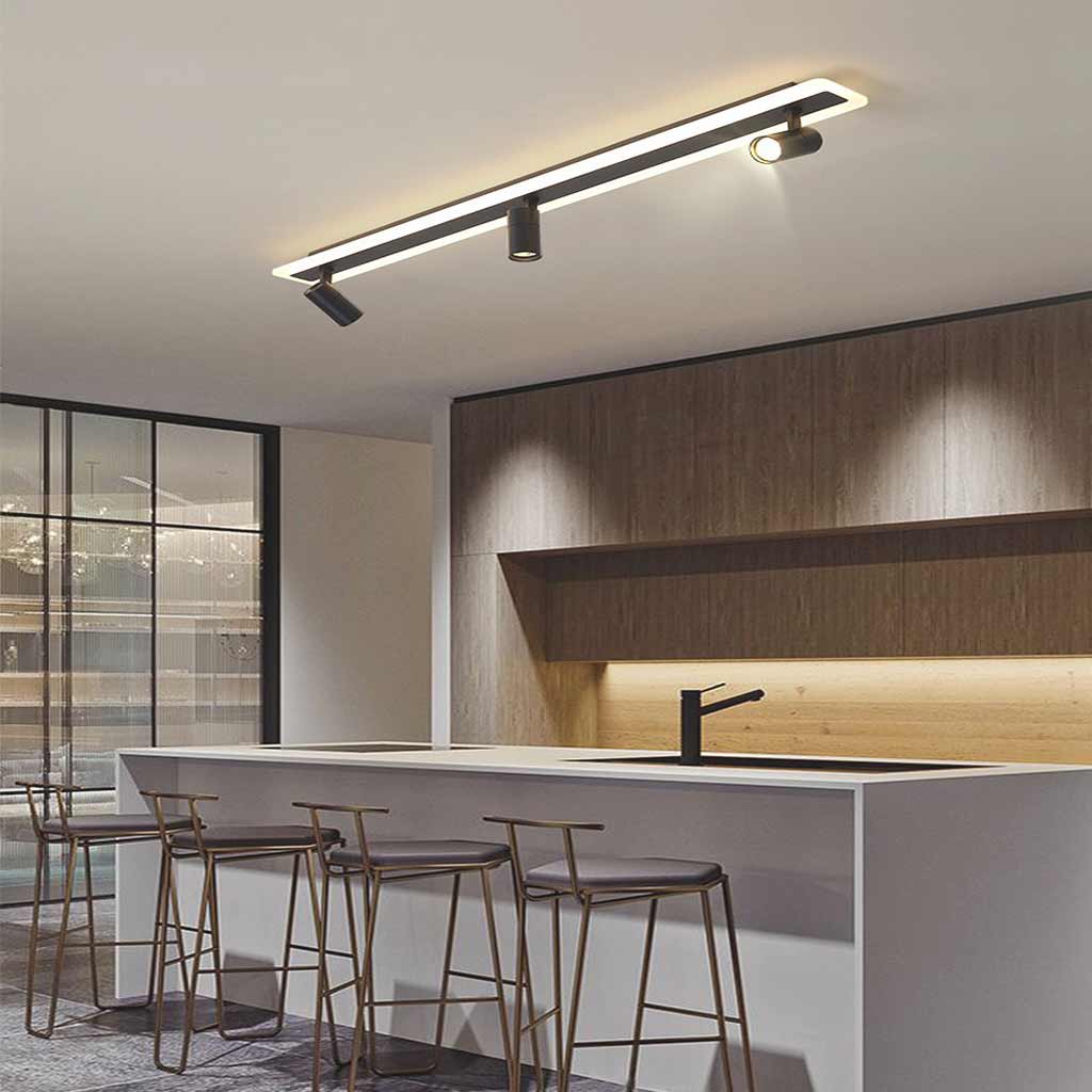 Ceiling Spotlight with Linear LED Track Adjustable Black Gold 3 Light Settings Modern Track Lighting Living Room | Sansoti