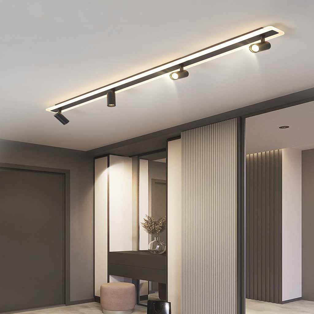 Ceiling Spotlight with Linear LED Track Adjustable Black Gold 3 Light Settings Modern Track Lighting Living Room | Sansoti