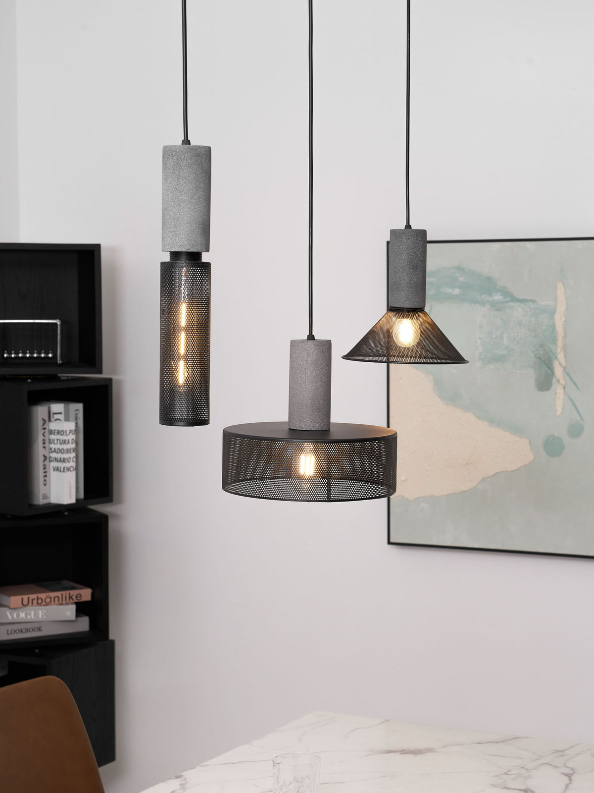 Lámpara colgante de hormigón, industrial, cilíndrica, de metal, negra y gris, E27 | Sansoti