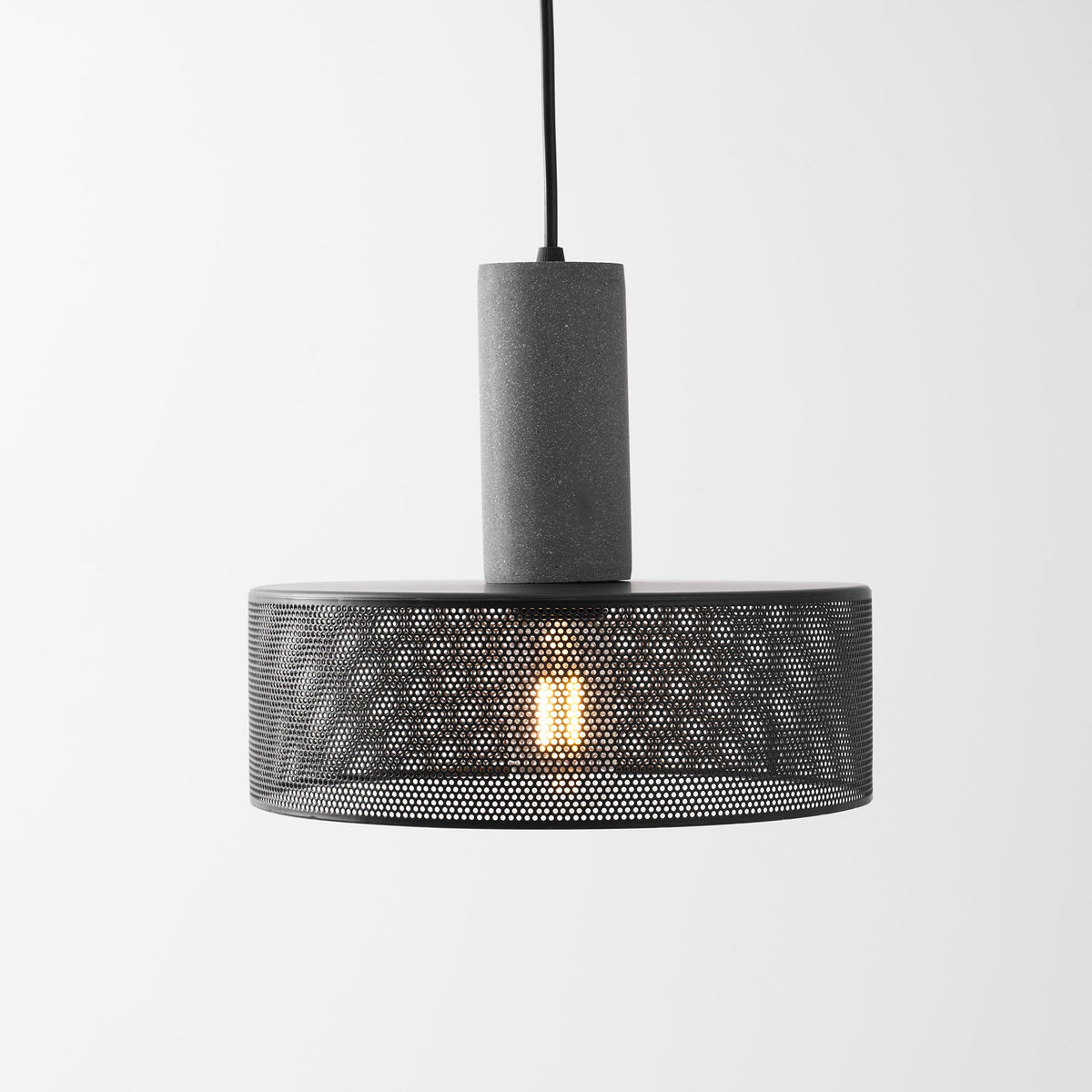 Lámpara colgante de hormigón, industrial, cilíndrica, de metal, negra y gris, E27 | Sansoti