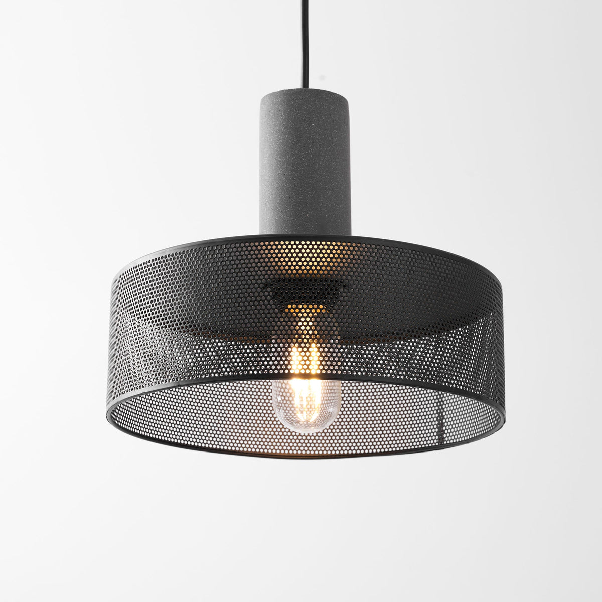Lámpara colgante de hormigón, industrial, cilíndrica, de metal, negra y gris, E27 | Sansoti