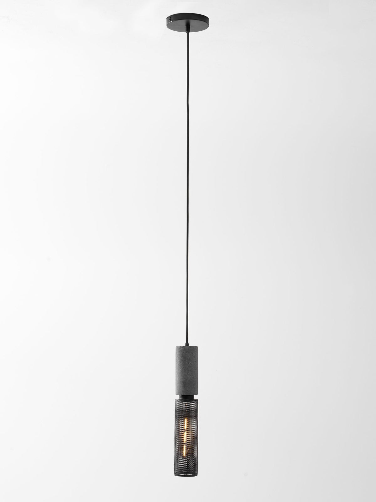 Lámpara colgante de hormigón, industrial, cilíndrica, de metal, negra y gris, E27 | Sansoti