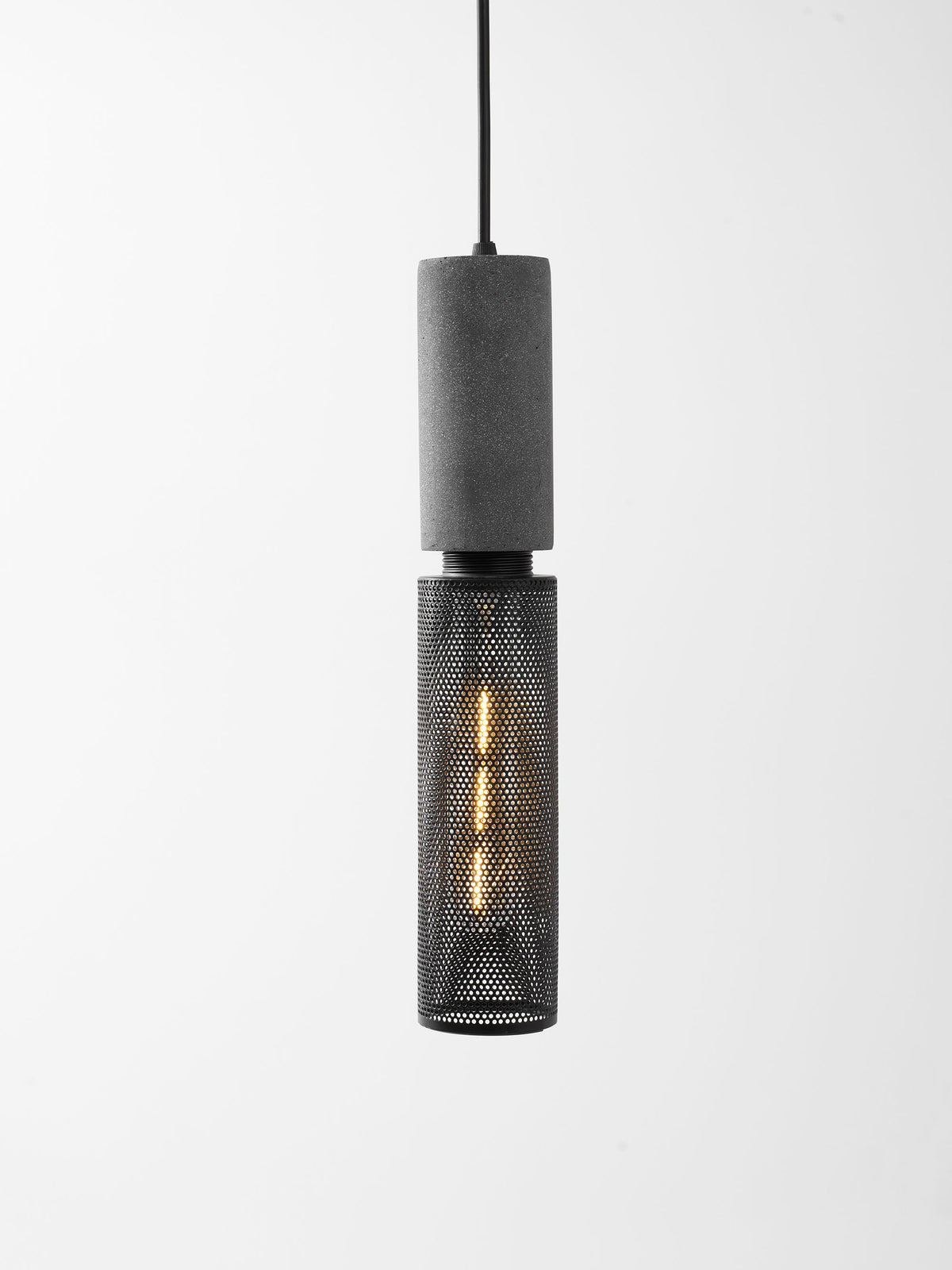 Lámpara colgante de hormigón, industrial, cilíndrica, de metal, negra y gris, E27 | Sansoti