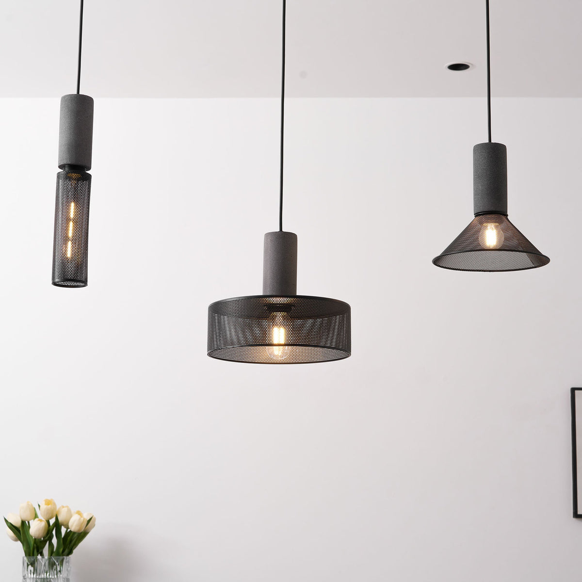 Lámpara colgante de hormigón, industrial, cilíndrica, de metal, negra y gris, E27 | Sansoti
