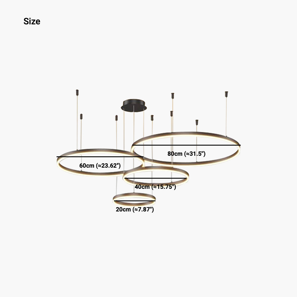 Dimmable Aluminum Chandelier with Rings, Black and Gold, Adjustable LED Light, Modern Pendant Light, Living Room | Sansoti