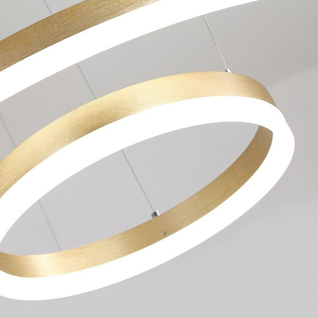 Dimmable Aluminum Chandelier with Rings, Black and Gold, Adjustable LED Light, Modern Pendant Light, Living Room | Sansoti