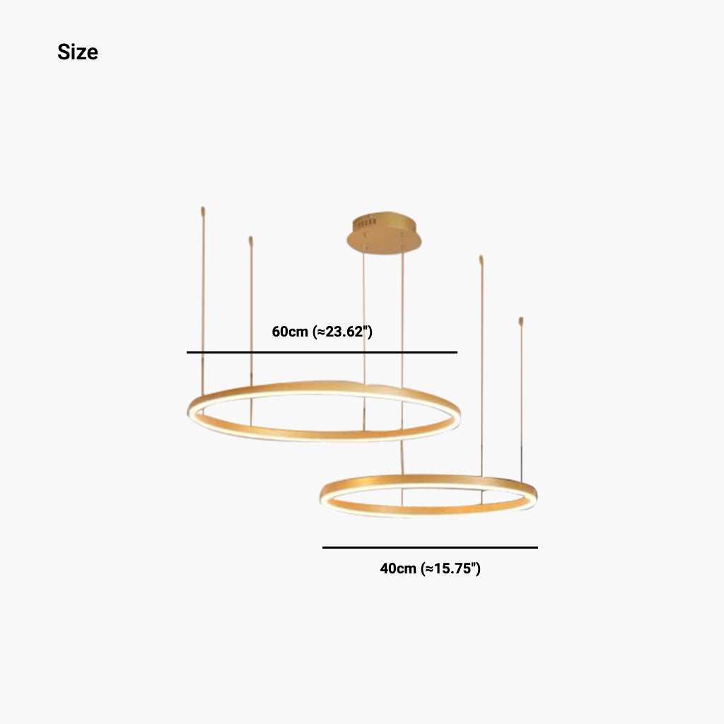 Dimmable Aluminum Chandelier with Rings, Black and Gold, Adjustable LED Light, Modern Pendant Light, Living Room | Sansoti