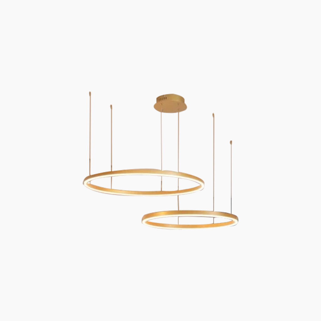 Dimmable Aluminum Chandelier with Rings, Black and Gold, Adjustable LED Light, Modern Pendant Light, Living Room | Sansoti