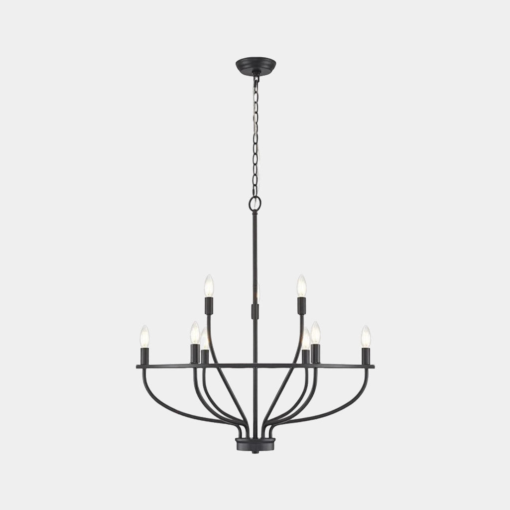 Round Branch Chandelier with Candle Lights, Black and Gold Iron, Country Style, Dining Room, Living Room, 6, 9, 12 Lights | Sansoti