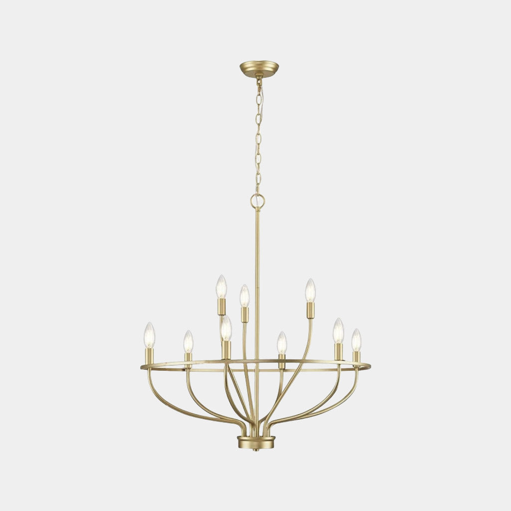 Round Branch Chandelier with Candle Lights, Black and Gold Iron, Country Style, Dining Room, Living Room, 6, 9, 12 Lights | Sansoti
