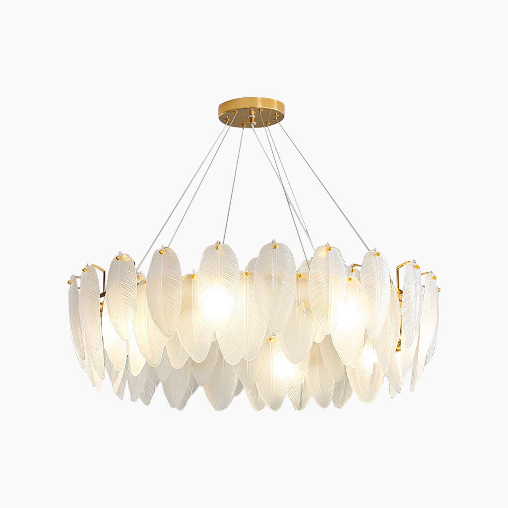 Chandelier Glass Feathers Round Rectangular Gold White LED Ceiling Light Modern Scandinavian Luxury Lighting | Sansoti