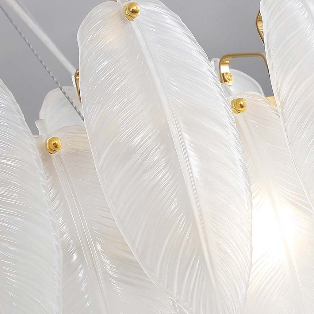 Kronleuchter mit runden oder rechteckigen Glasfedern in Gold und Weiß, LED-Deckenleuchte, modernes skandinavisches Design, luxuriöse Beleuchtung | Sansoti