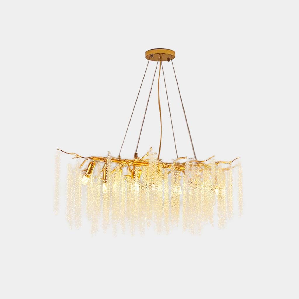 Kristallkronleuchter mit Weidenzweig-Design, Deckenlampe aus goldfarbenem Aluminium, LED, einstellbare Lichtfarbe, Esszimmer | Sansoti