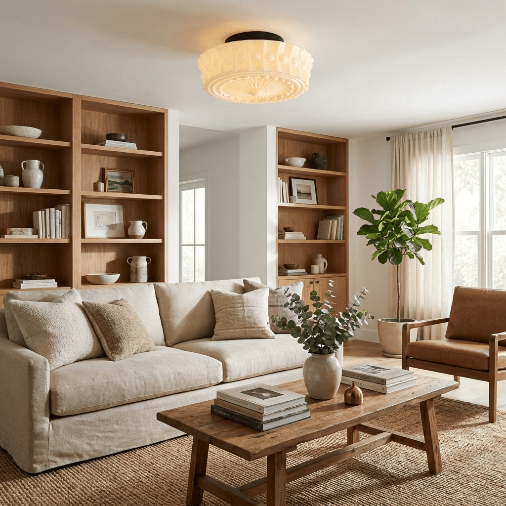 Deckenleuchte mit Metallrahmen und Glasschirm Ø36–45cm, klassisches Industriedesign für Wohnzimmer, Esszimmer und Flur, E26/E27, 3–4 Leuchten, Wandmontage, fest verdrahtete Deckenbeleuchtung, modern und elegant | Sansoti