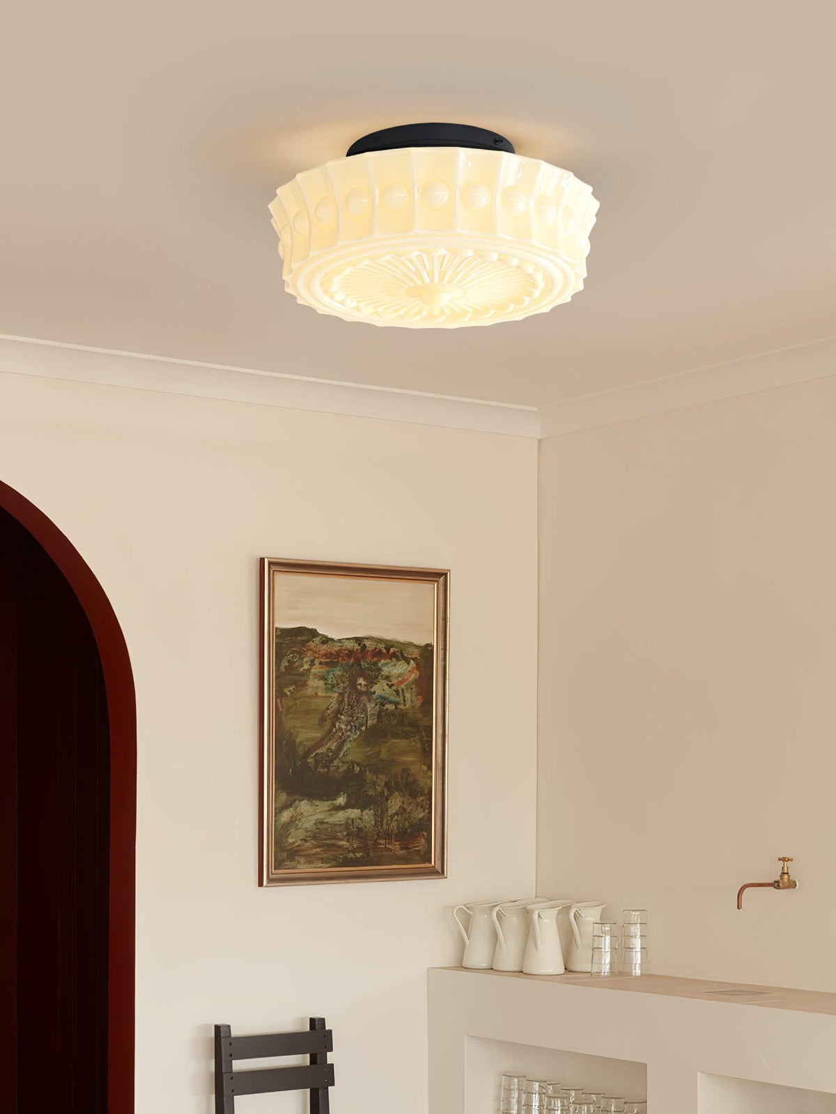 Plafondlamp Metalen Frame Glazen Kap Ø36-45cm Klassiek Industrieel Design voor Woonkamer Eetkamer Hal E26 E27 3-4 Lichtpunten Wandmontage Hardwired Plafondverlichting Modern Chique | Sansoti