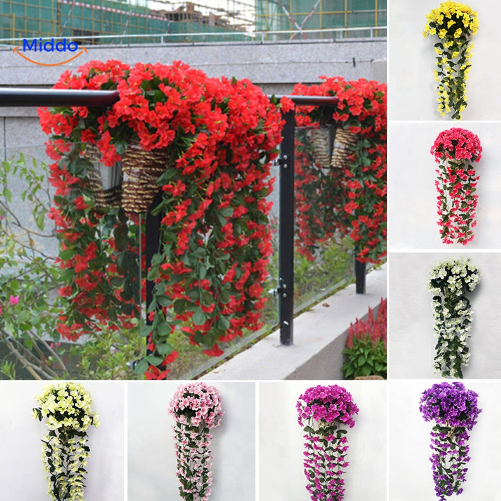 Künstliche Orchideen-Hängepflanze mit hängenden Blüten für Wanddekoration, Innenräume und Hochzeiten | Sansoti