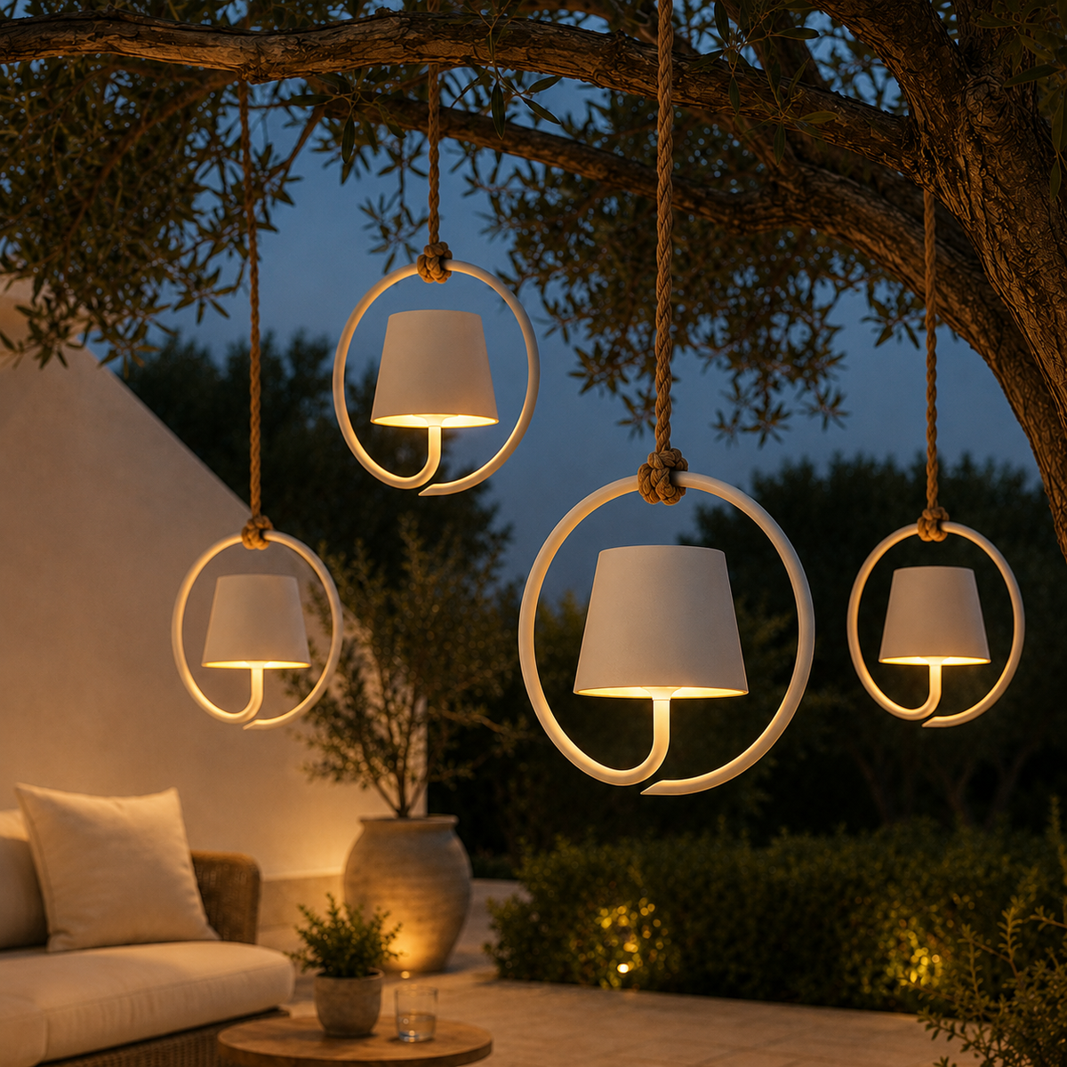 Wireless Rechargeable Outdoor Pendant Light Waterproof Dimmable USB-C Jute Rope Patio Garden Ambient Lighting | Sansoti