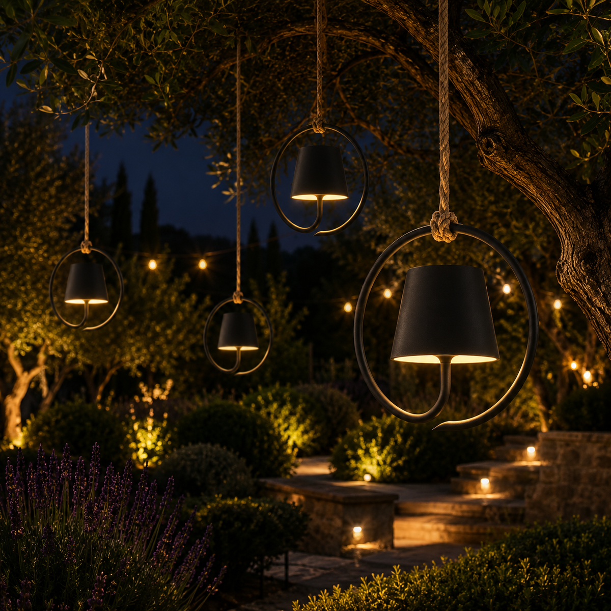 Wireless Rechargeable Outdoor Pendant Light Waterproof Dimmable USB-C Jute Rope Patio Garden Ambient Lighting | Sansoti