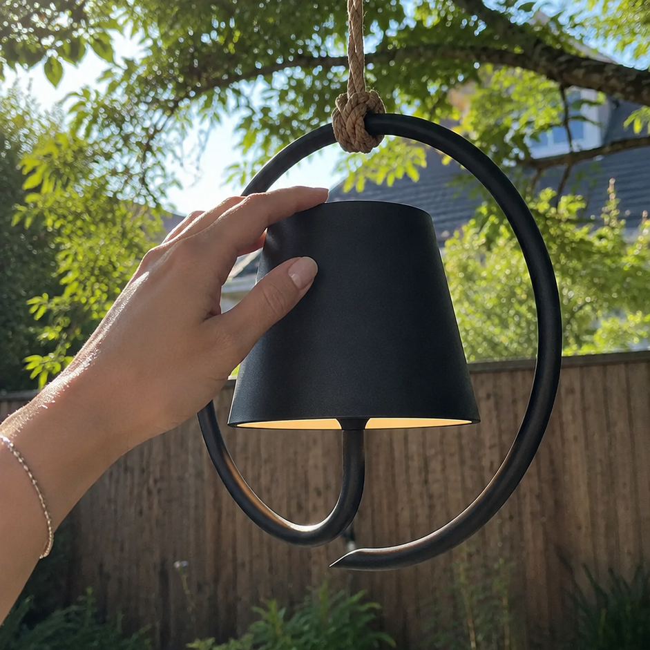 Wireless Rechargeable Outdoor Pendant Light Waterproof Dimmable USB-C Jute Rope Patio Garden Ambient Lighting | Sansoti