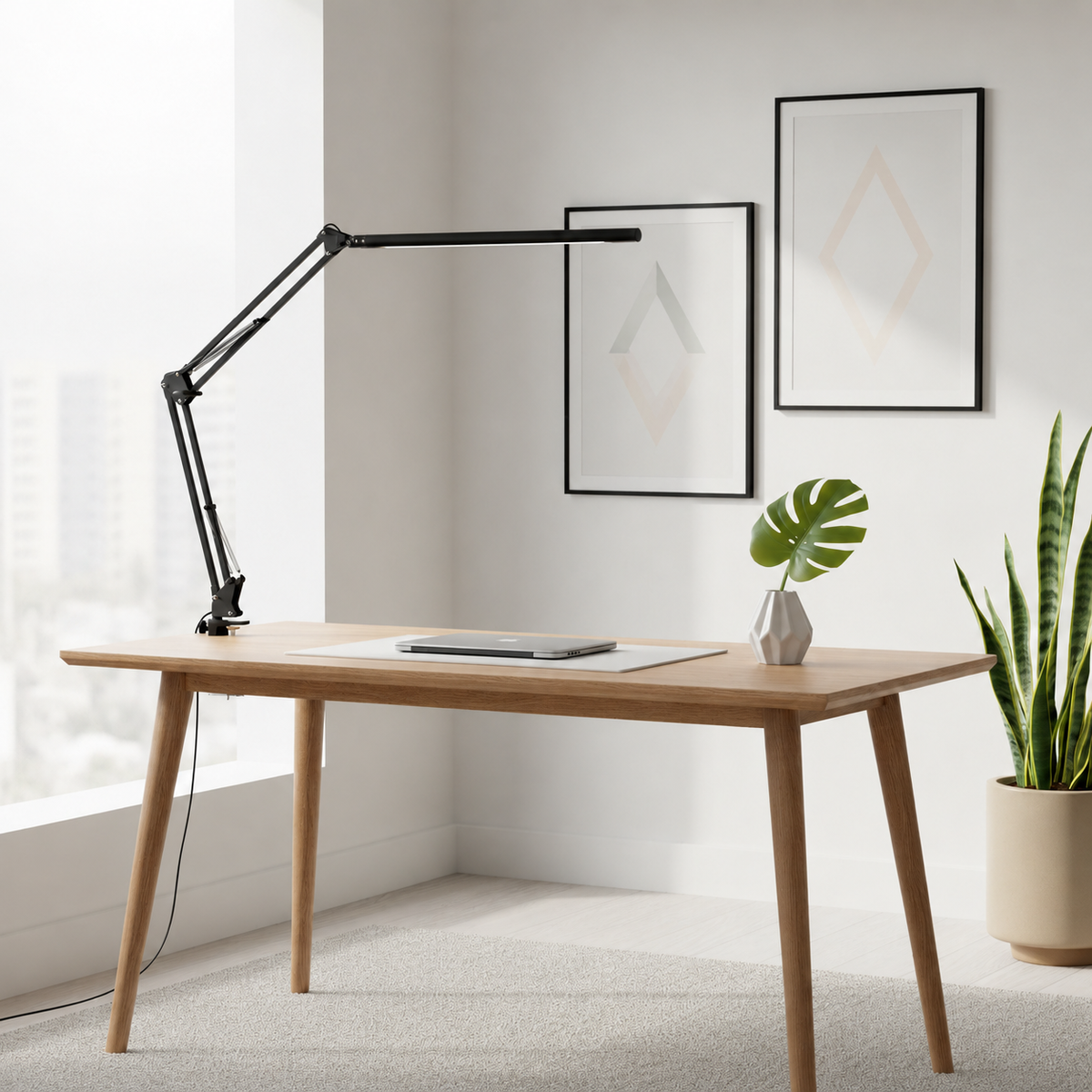 Lampe de bureau LED à pince réglable noire bras flexible à 360° éclairage de travail confortable pour les yeux lampe de table et d’étude | Sansoti