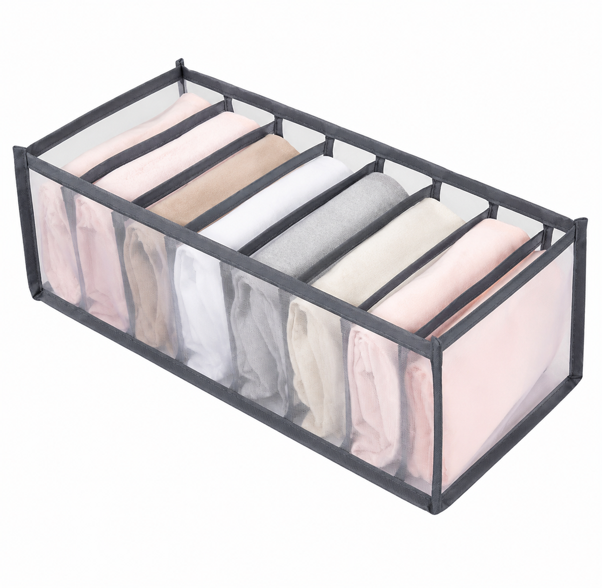 Vouwbare Ondergoedorganizer 7 Vakken Grijs Ademend Nylon Opbergvak Lingerie BH Slips Opberger Reisbox | Sansoti