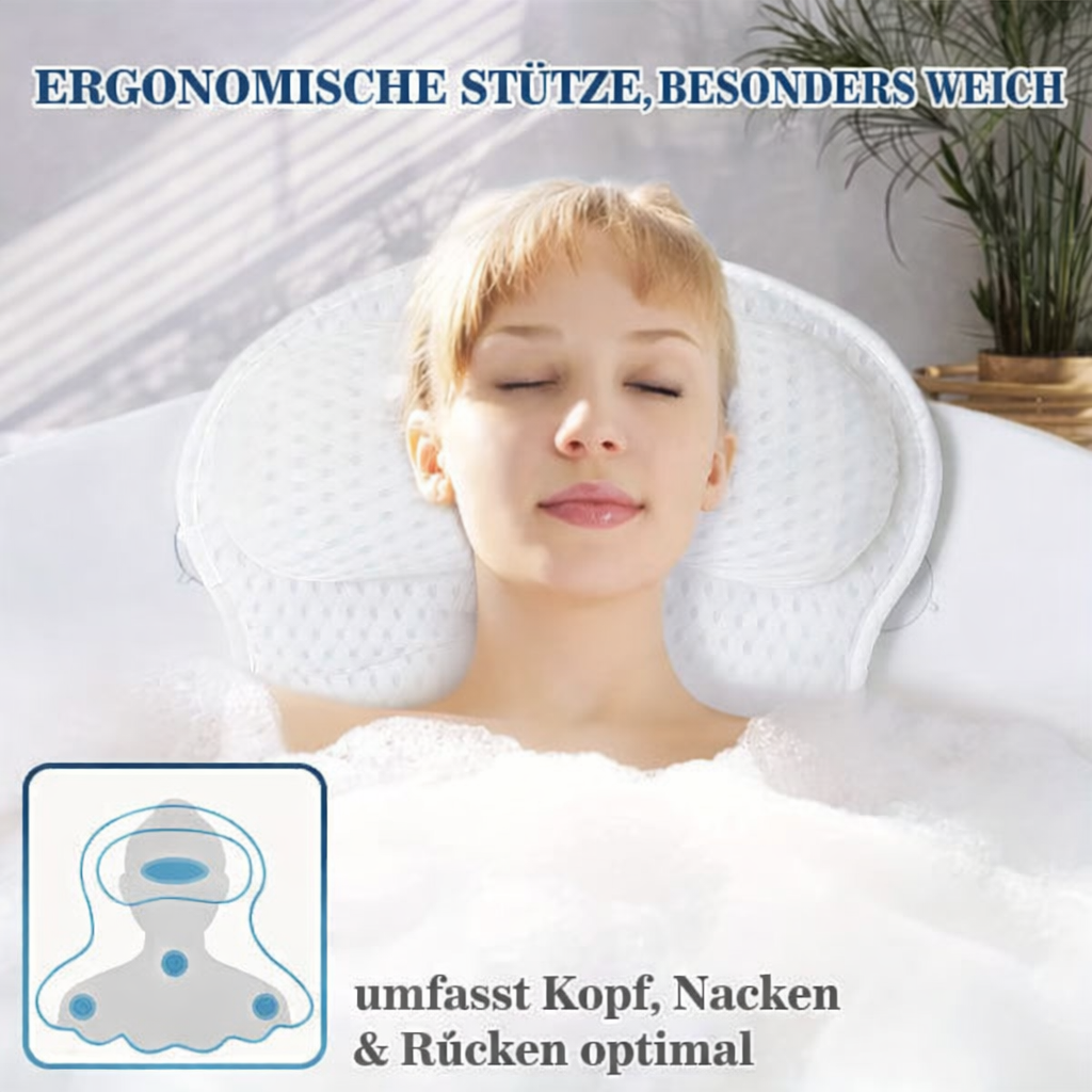 Ergonomic Bath Pillow with Neck Support Suction Cups Non-Slip 4D Mesh Breathable Bathroom Comfort Wellness Spa Relaxation | Sansoti
