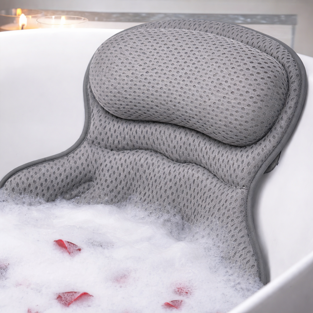 Ergonomic Bath Pillow with Neck Support and Back Support – 4D-Mesh Breathable | Sansoti